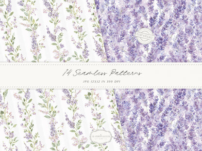 Pistachio Lavender - Seamless Patterns, French Countryside, Lavender Floral Digital Paper, Spring | 14 JPEG