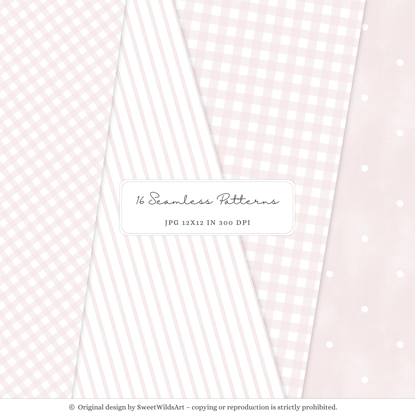 Sweet Meadow - Seamless Patterns, Spring Floral, Pink Gingham, Pastel Papers, Nursery | 16 JPEG