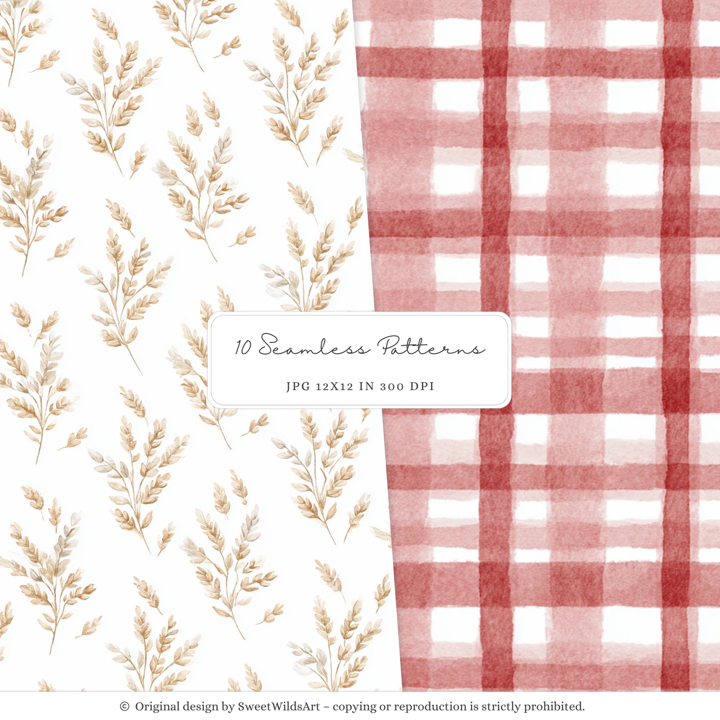 Goose Farm - Seamless Patterns, Plaid, Country Pumpkin, Sunflowers | 10 JPEG