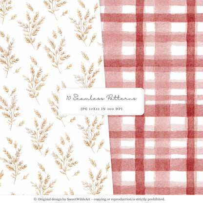 Goose Farm - Seamless Patterns, Plaid, Country Pumpkin, Sunflowers | 10 JPEG