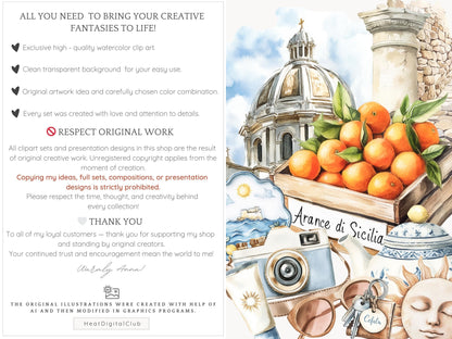 Sicilian Summer - Mediterranean Vacation, Italy Coastal Clipart | 55 PNG
