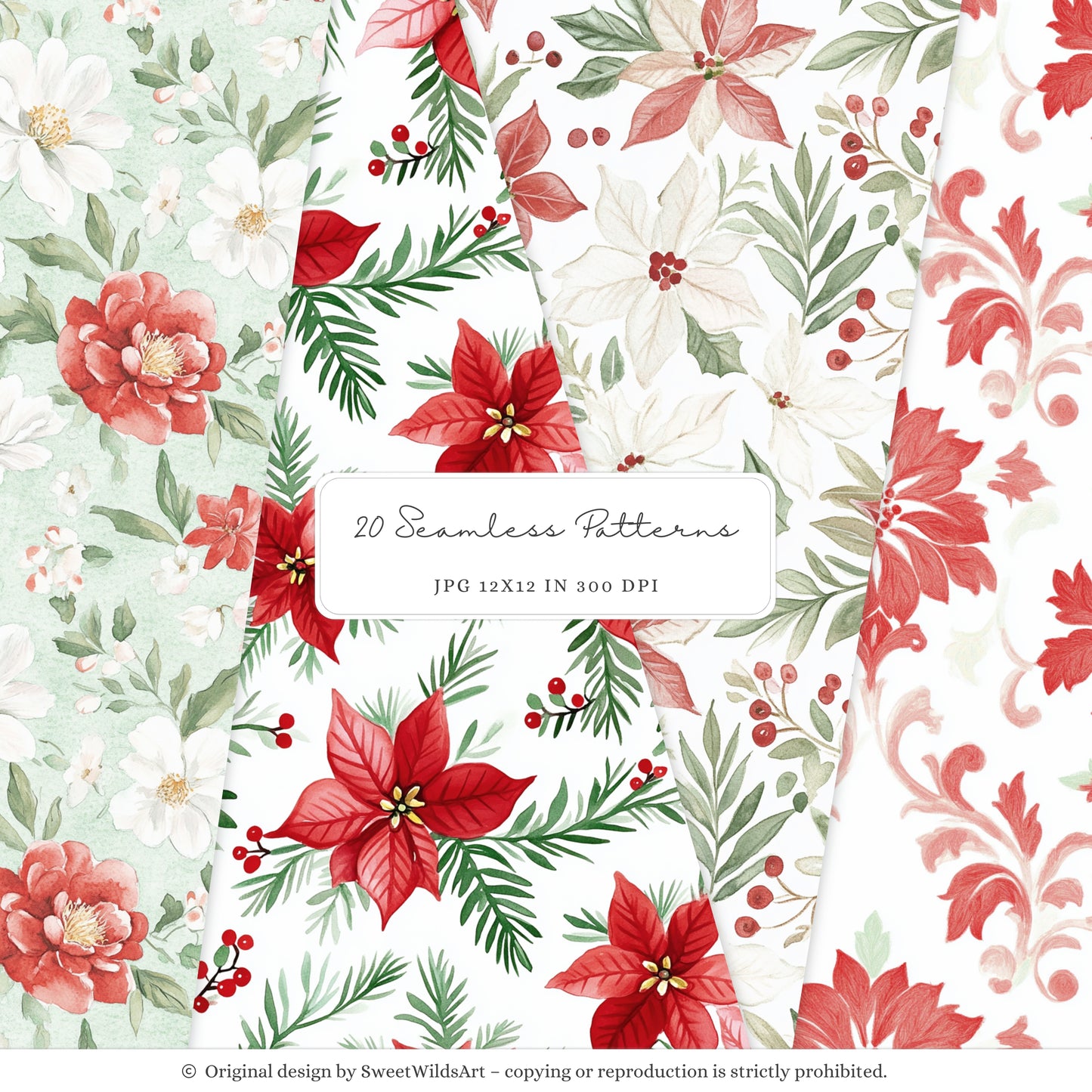 Goosemas Joy - Christmas Seamless Patterns, Polka Dot, Stripes, Gingham Plaid | 20 JPEG