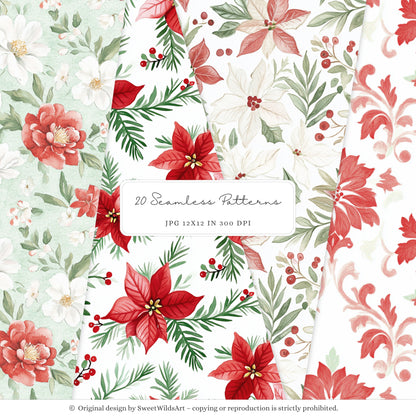 Goosemas Joy - Christmas Seamless Patterns, Polka Dot, Stripes, Gingham Plaid | 20 JPEG