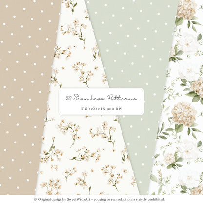 Cottage Classics - Seamless Patterns, French Countryside Elegant Gingham Floral, Rustic |