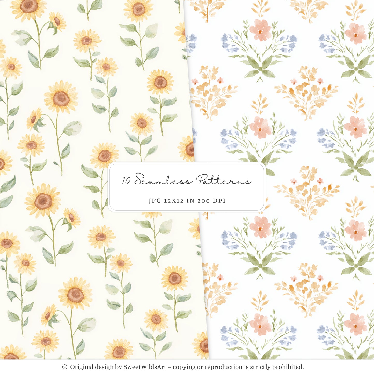 Goose Farm - Seamless Patterns, Plaid, Country Pumpkin, Sunflowers | 10 JPEG