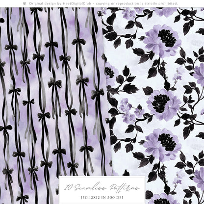 Haunted Rapunzel - Watercolor Seamless Patterns, Fairytale Gothic Halloween | 10 JPEG