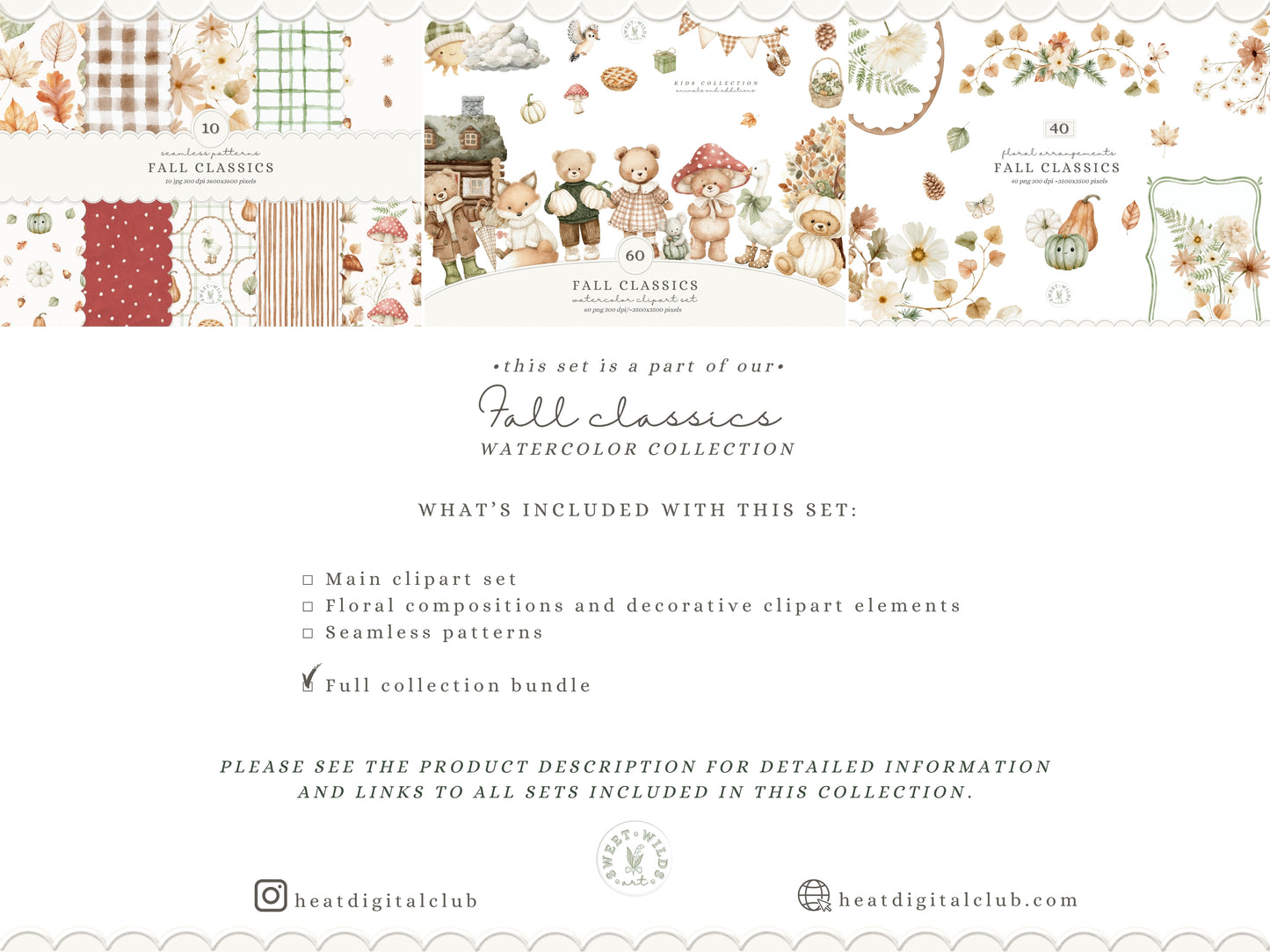 Fall Classics - Teddy Bears Clipart Bundle, Autumn Kids Animals, Vintage Toys, Goose, Pumpkins, Cozy Nursery | 110 PNG/JPEG