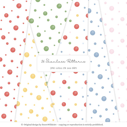 Birthday Barn - Seamless Patterns, Colorful Gingham Stripes Polka Dot | 26 JPEG