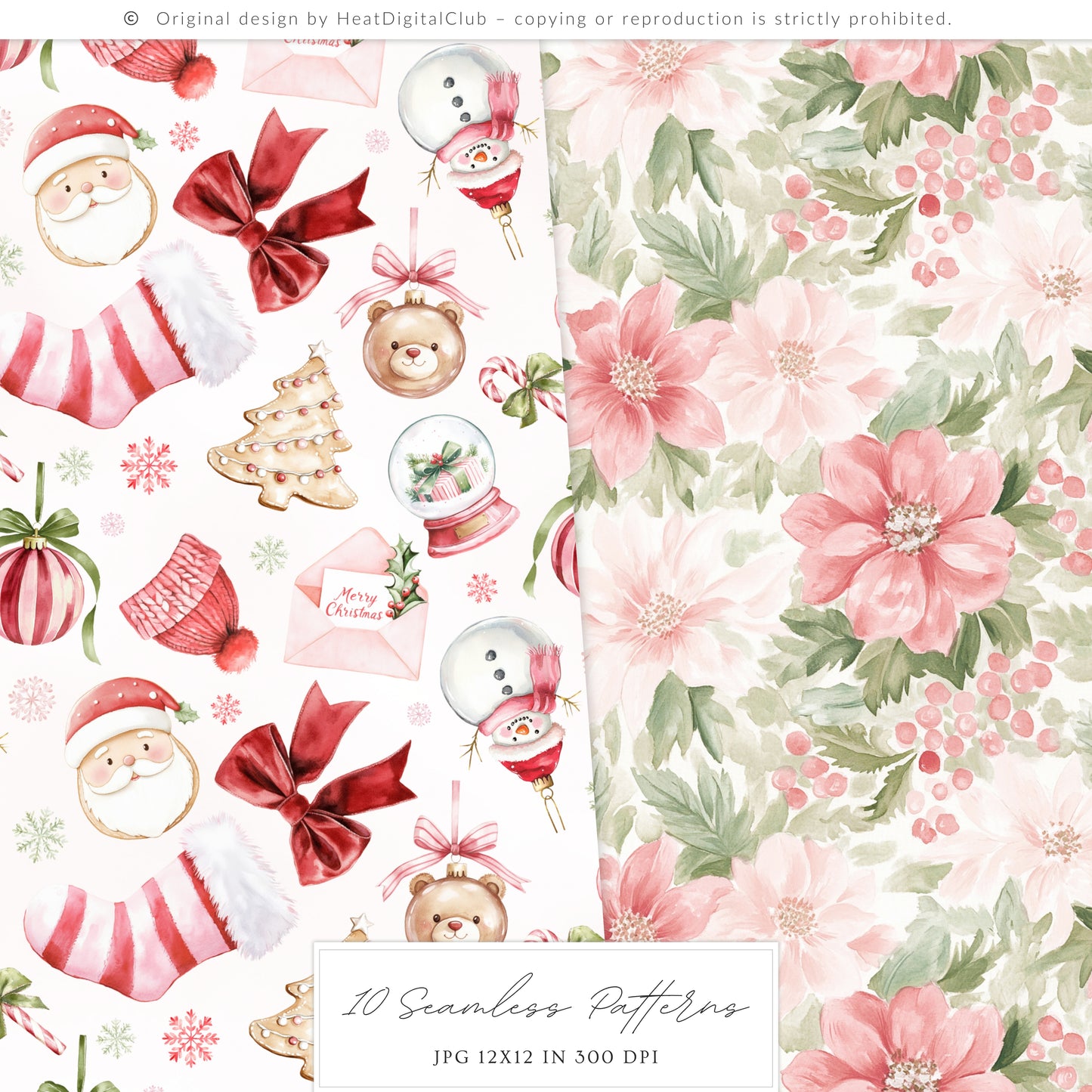 Holiday Embrace - Watercolor Seamless Patterns, Cozy Elegant Winter Christmas | 10 JPEG