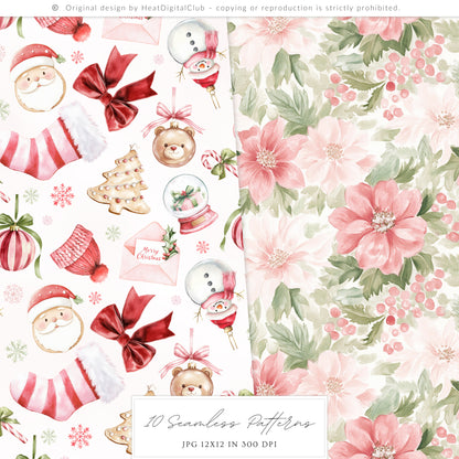 Holiday Embrace - Watercolor Seamless Patterns, Cozy Elegant Winter Christmas | 10 JPEG