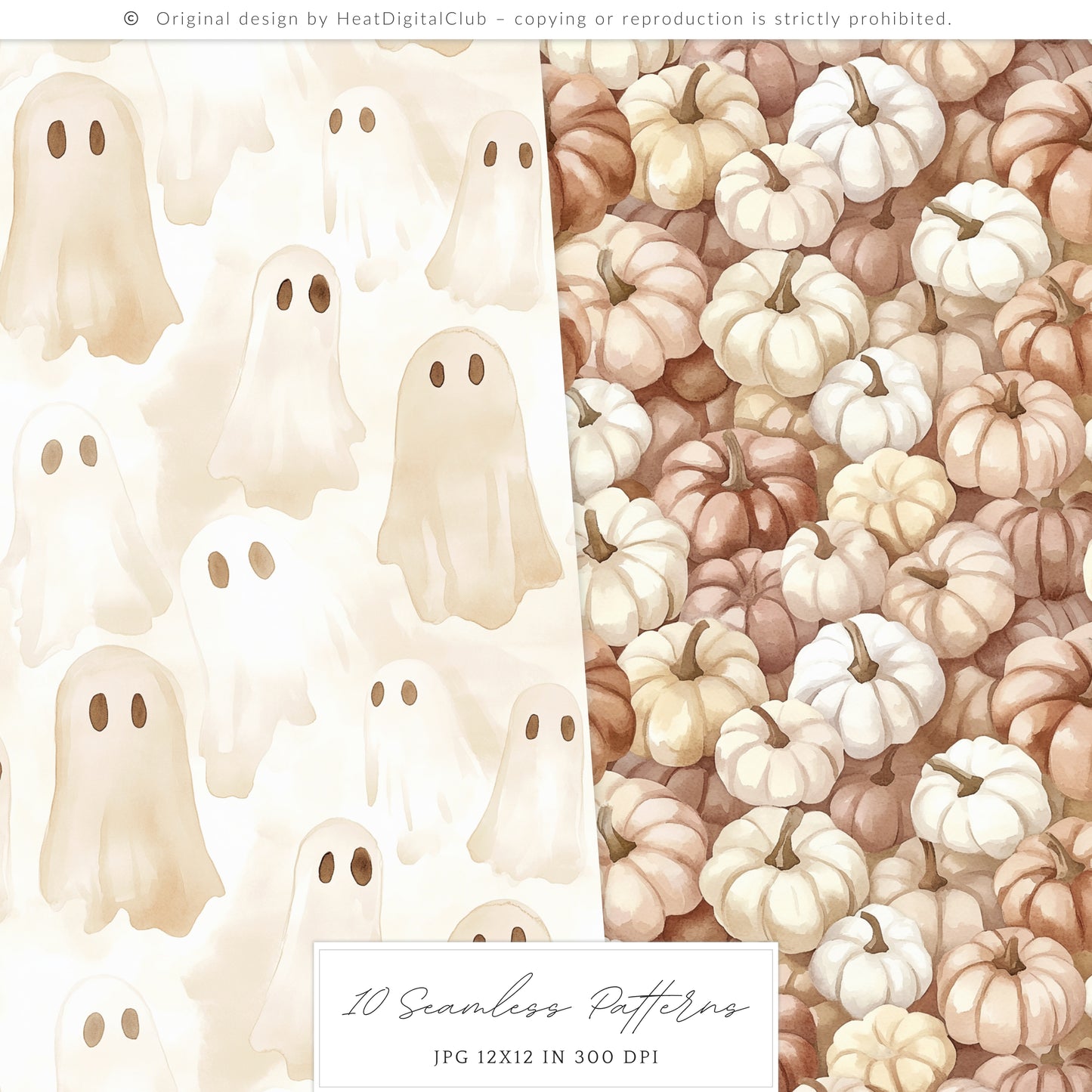 Cozy Haunt - Seamless Patterns, Cozy Halloween, Spooky Autumn, Ghost | 10 JPEG