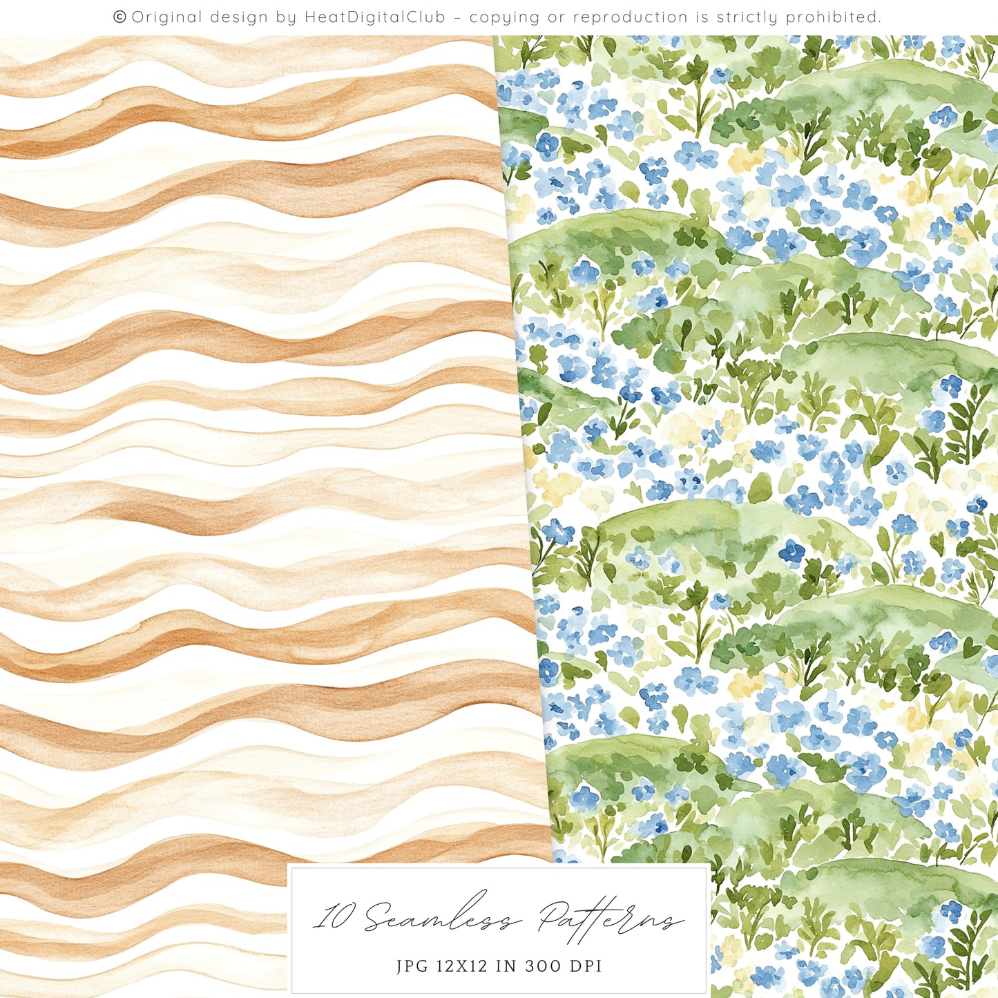 Alpine Summer - Seamless Patterns, Countryside Wildflower, Poppies | 10 JPEG