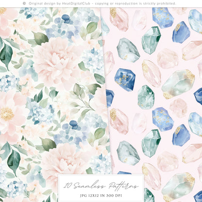 She is a Libra - Watercolor Seamless Patterns,  Libra Zodiac, Astrology, Zodiac | 10 JPEG
