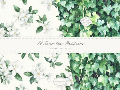 Firefly Garden - Seamless Patterns, Summer Lavender Night Sky, Botanical Patterns, Cottagecore | 14 JPEG