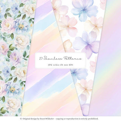 Rainbow World -  Seamless Patterns, Cute Fairytale Pastel | 23 JPEG