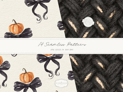 Fall After Dark - Seamless Patterns, Dark Coquette Fall, Black Lace Autumn Patterns, Moody Floral | 14 JPEG