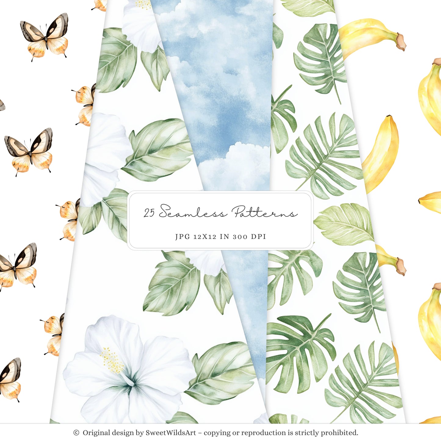 Birthday Tropics - Safari Seamless Patterns, Cute Jungle, Animal | 25 JPEG