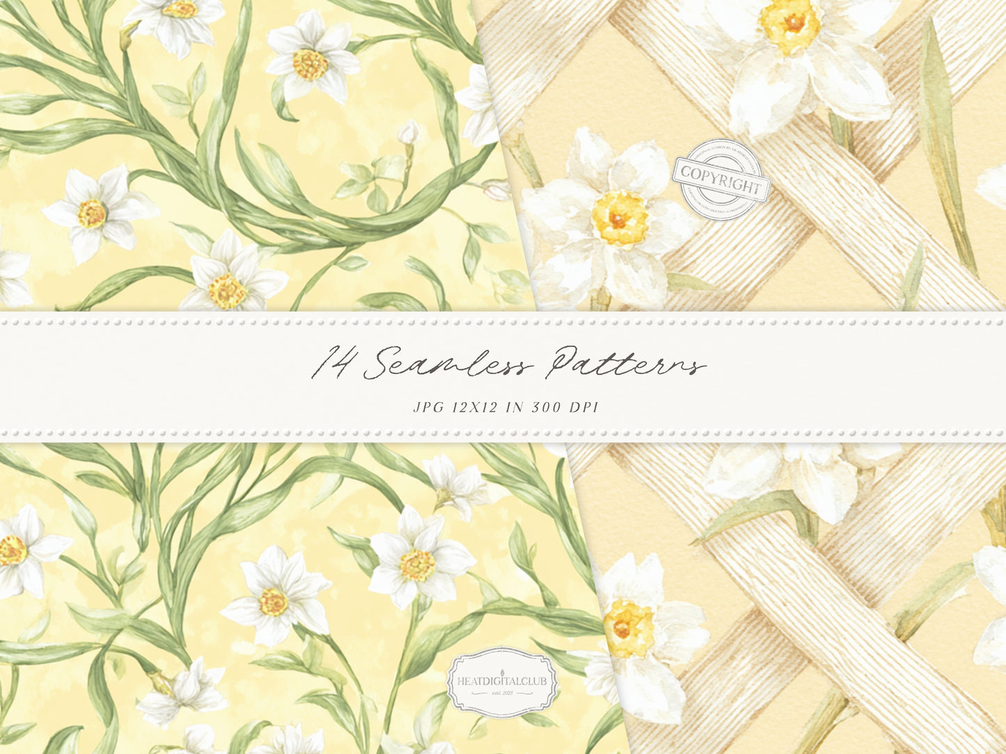 Summer Aperitivo - Seamless Patterns, Italian Citrus Patterns, Lemon Toile Floral Stripe Gingham | 14 JPEG
