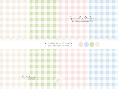 Grand Atelier - Seamless Patterns, Grandmillennial, Pastel Stripes, Gingham Check, Nursery, Vintage Baby | 24 JPEG