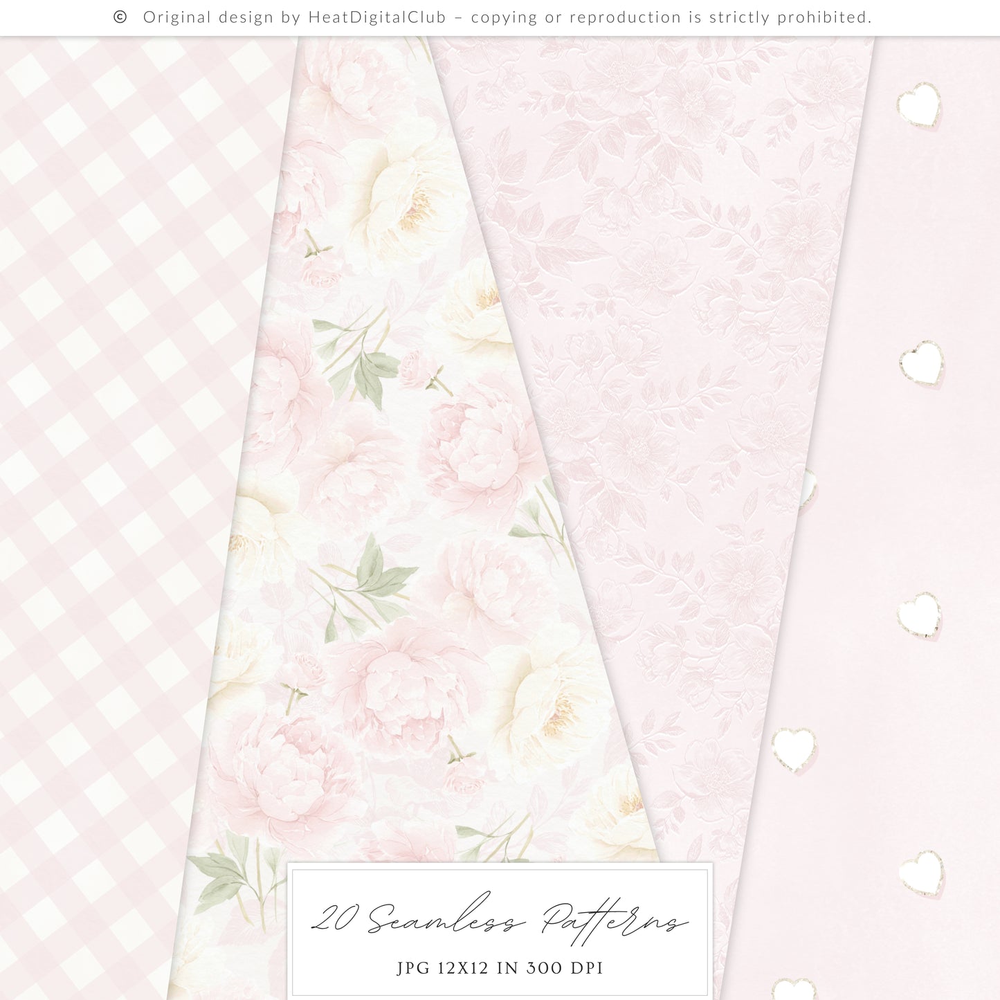 Pure Love - Seamless Patterns, Valentines Day, Hearts, Romantic Blush Pink Ivory | 20 JPEG