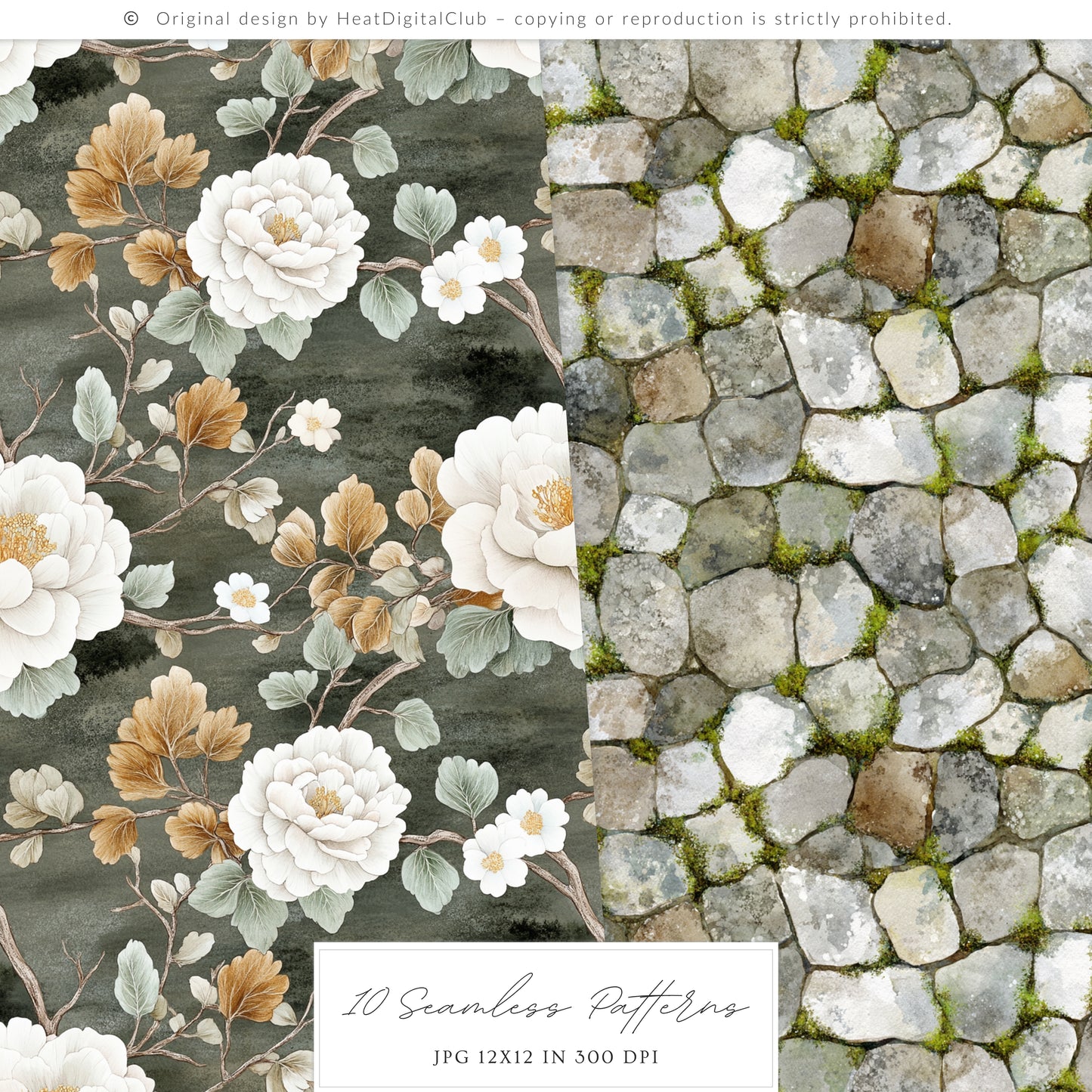 Rainy Kyoto - Seamless Patterns, Japanese Patterns, Cozy Textures, Floral Patterns | 10 JPEG