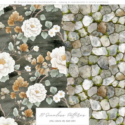 Rainy Kyoto - Seamless Patterns, Japanese Patterns, Cozy Textures, Floral Patterns | 10 JPEG