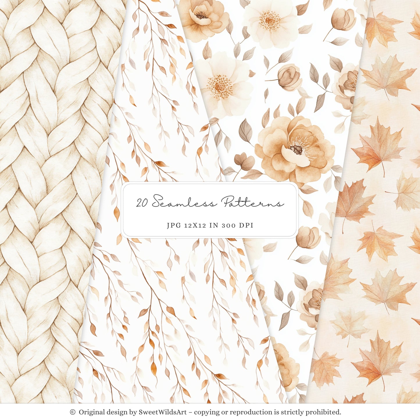 Autumn Season - Seamless Patterns, Cozy Fall, Pumpkins, Leaves, Knits, Plaid | 20 JPEG