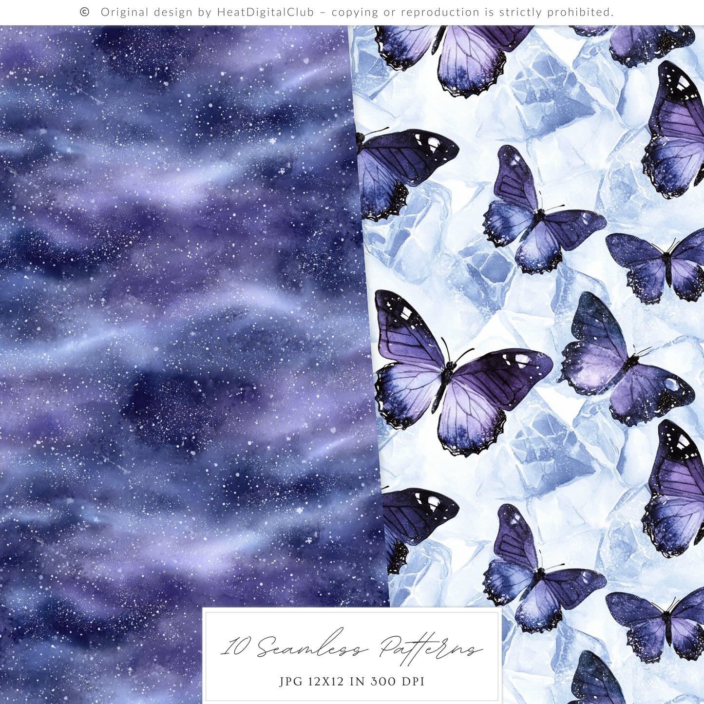 Winter Oracle - Seamless Patterns, Magical, Navy Violet, Mystical Scrapbook  | 10 JPEG