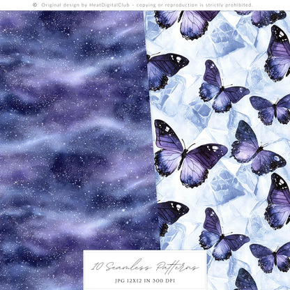 Winter Oracle - Seamless Patterns, Magical, Navy Violet, Mystical Scrapbook  | 10 JPEG