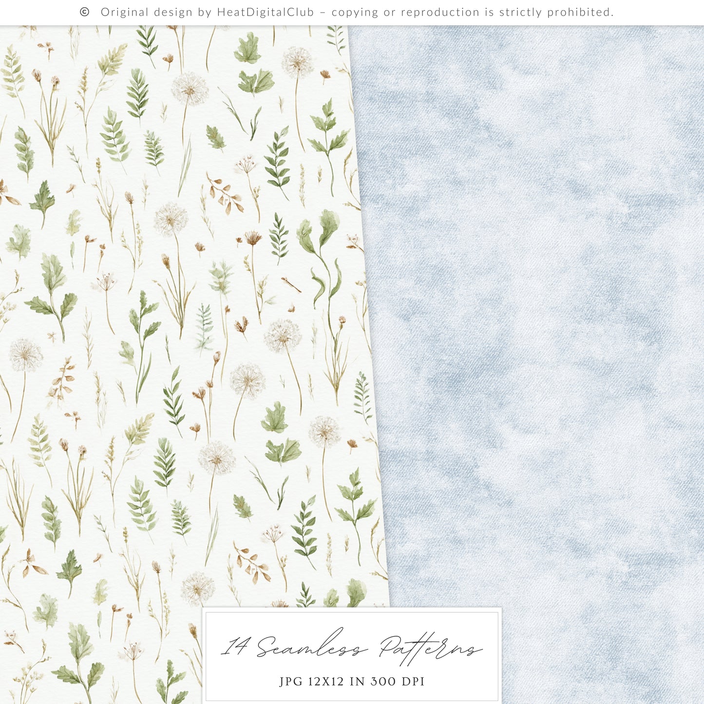 Spring Journey - Seamless Patterns, Tartan, Florals, Elegant Watercolor Pattern | 14 JPEG