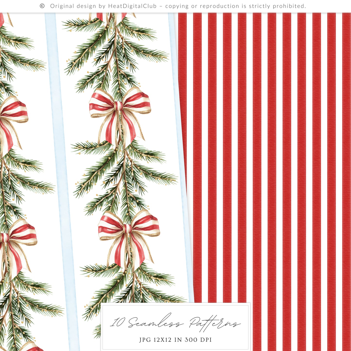 Holiday Circus - Seamless Patterns, Christmas, Red & White Stripes Pattern | 10 JPEG