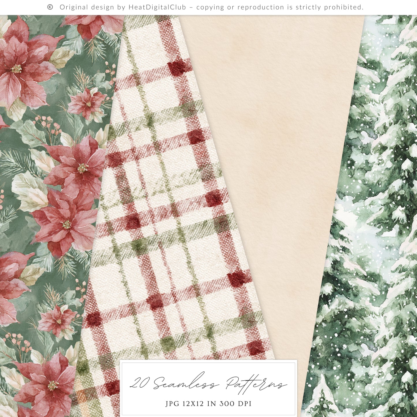 Velvet Noël - Christmas Seamless Patterns, Tartan Holiday Patterns, Elegant Winter | 20 JPEG