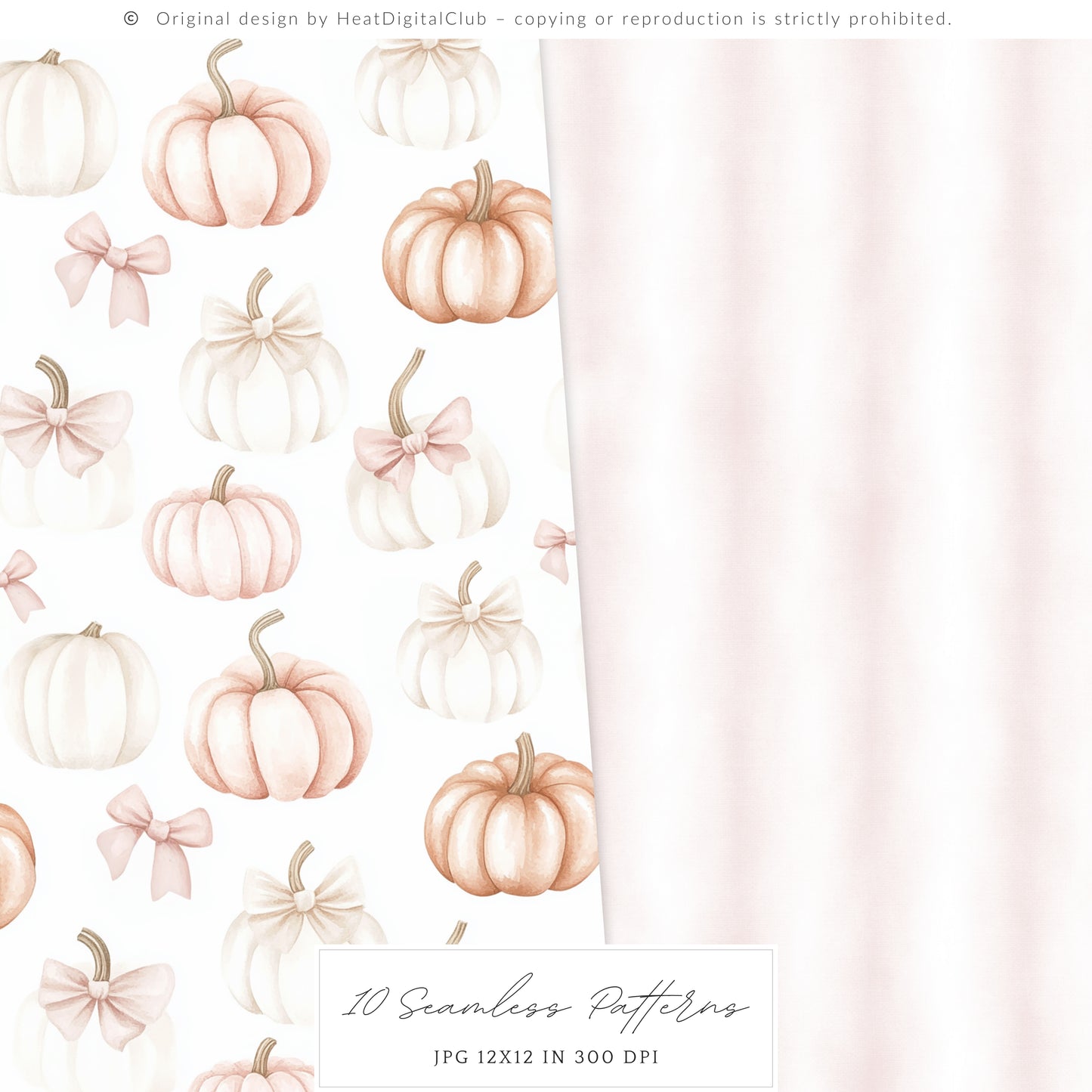Falling Pretty - Seamless Patterns, Autumn, Pink Pumpkins | 10 JPEG