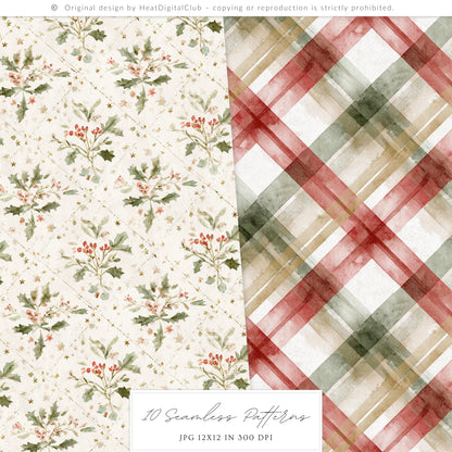 Warm Holidays - Seamless Patterns, Cozy Winter, Christmas, Poinsettia | 10 JPEG