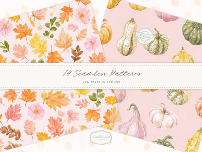 Joyful Fall - Seamless Patterns, Bright Autumn Digital Paper, Autumn Floral | 14 JPEG