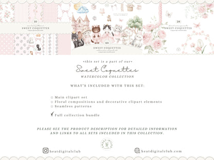 Sweet Coquettes - Cute Pink Cats Clipart Bundle, Coquette Nursery, Baby Girl Graphics, Ballet Cat | 94 PNG/JPEG