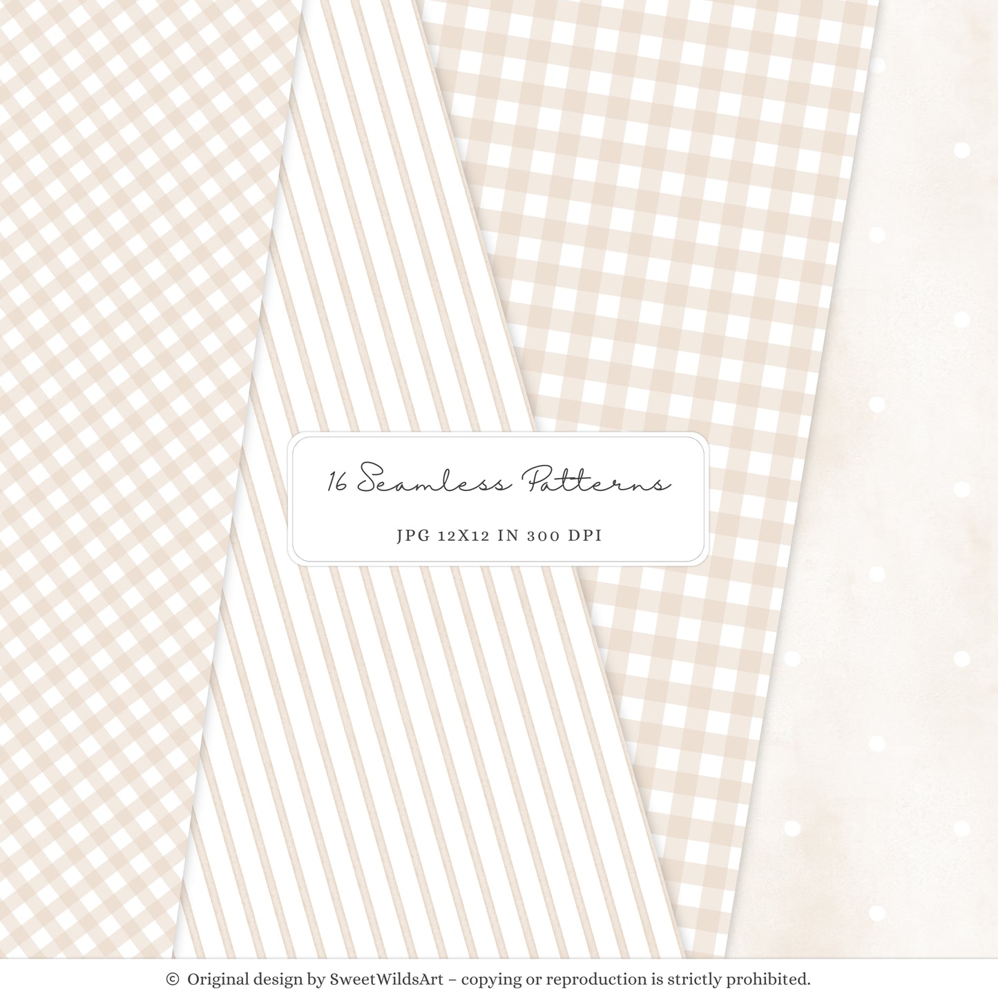 Gentle Meadow - Seamless Patterns, Spring Floral, Neutral Gingham Pattern, Pastel Papers, Nursery | 16 JPEG