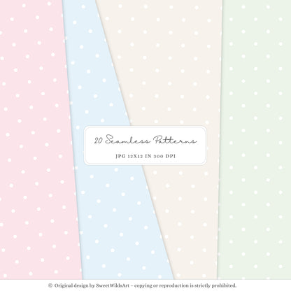 Drawing Party - Seamless Patterns, Kids Gingham Polka Dot Striped | 20 JPEG