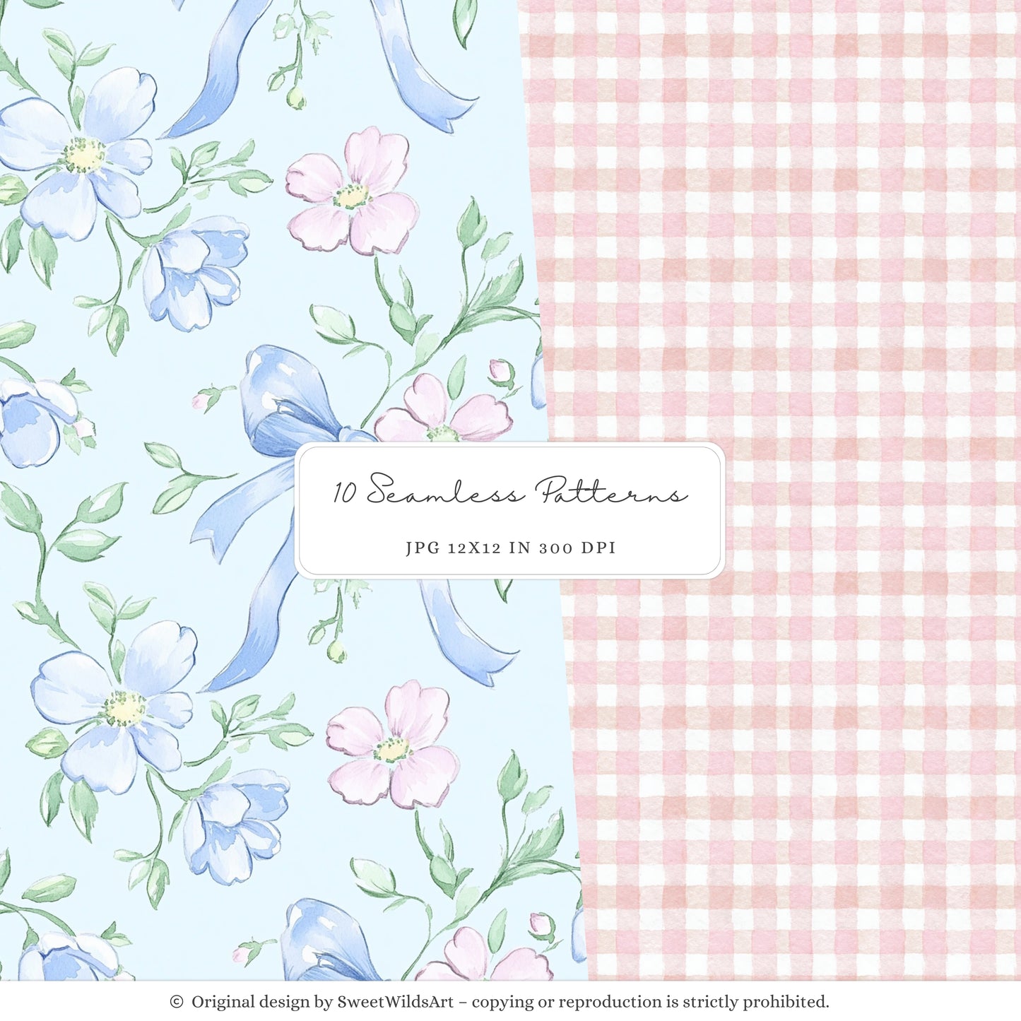School Sweethearts - Back to School Seamless Patterns, Grandmillennial, Florals | 10 JPEG
