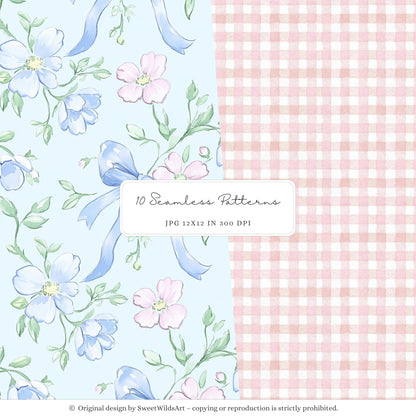 School Sweethearts - Back to School Seamless Patterns, Grandmillennial, Florals | 10 JPEG