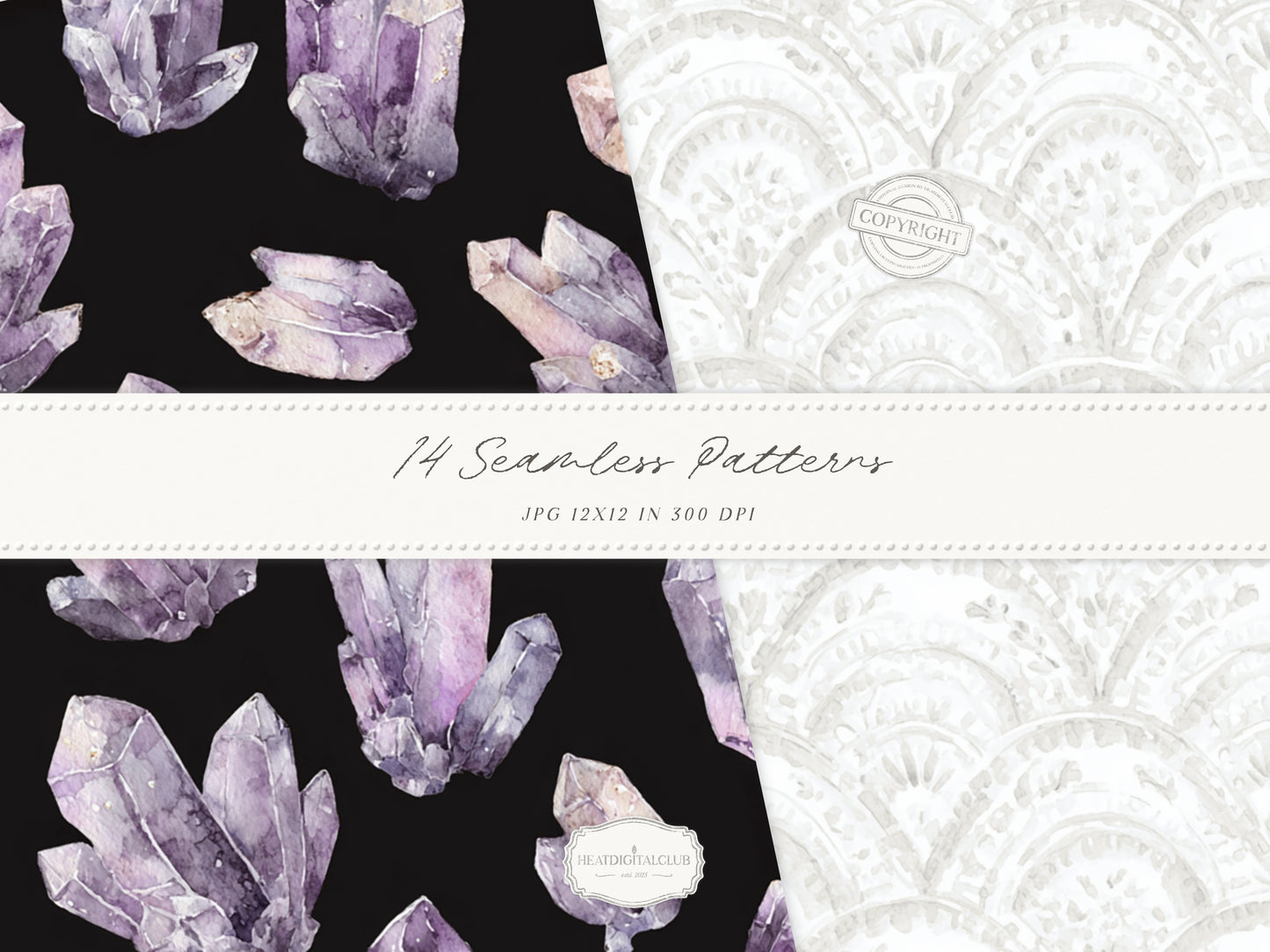 Day & Midnight - Seamless Patterns, Romantic Ivory Dark Floral Patterns, Velvet, Lace, Stars and Peony | 14 JPEG