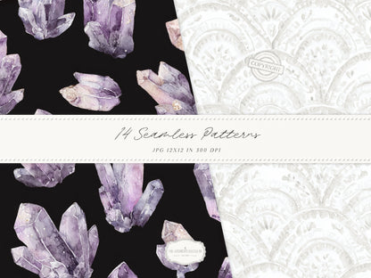 Day & Midnight - Seamless Patterns, Romantic Ivory Dark Floral Patterns, Velvet, Lace, Stars and Peony | 14 JPEG