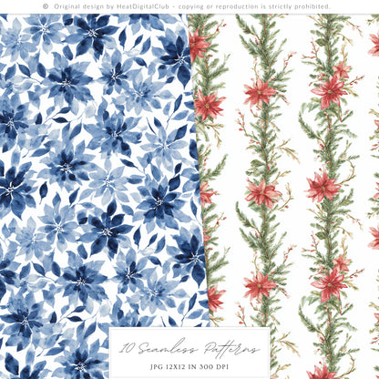 Chinoiserie Holidays - Seamless Patterns, Christmas, Tartan & Floral, Grandmillennial | 10 JPEG