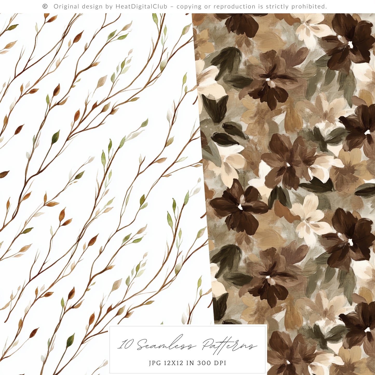 Autumn Gallery - Seamless Patterns, Fall, Pumpkin Botanical | 10 JPEG