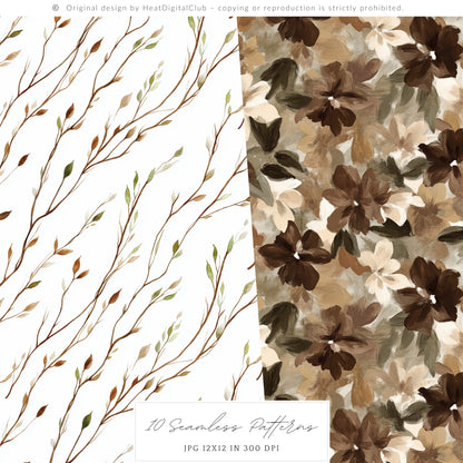 Autumn Gallery - Seamless Patterns, Fall, Pumpkin Botanical | 10 JPEG