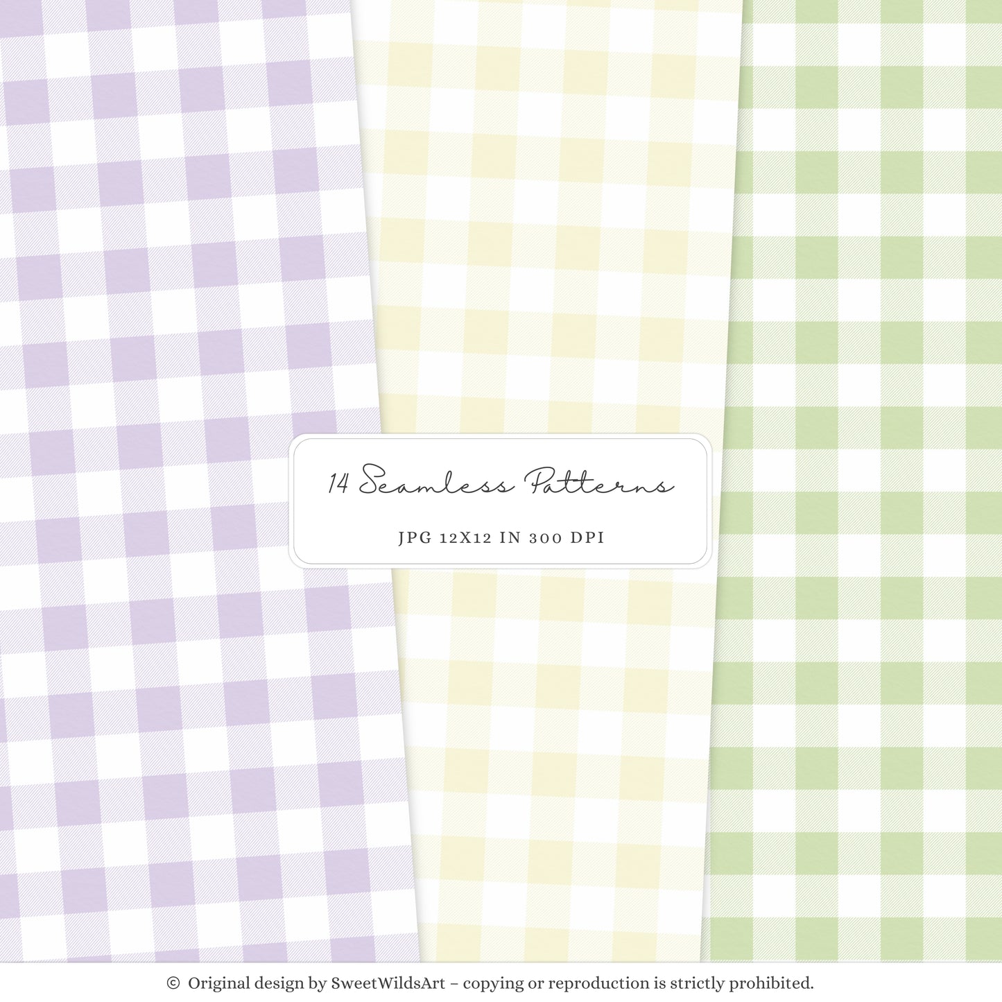 Sweet Easter - Seamless Patterns, Light Purple & Yellow Gingham, Stripes, Pastel Spring | 14 JPEG