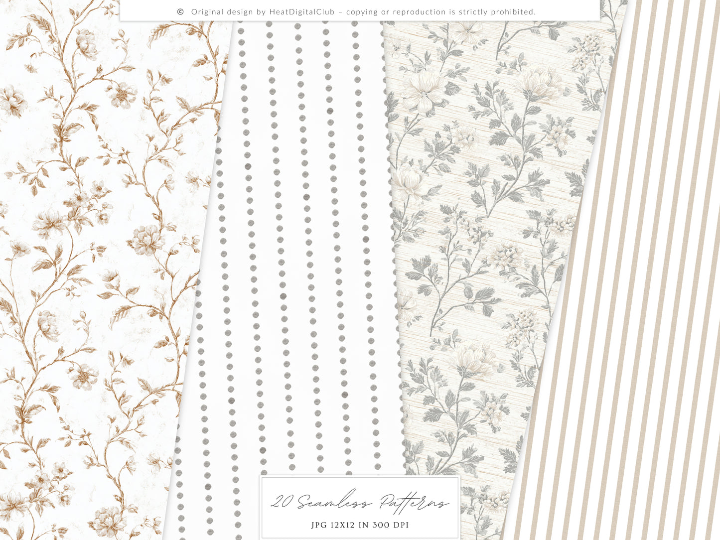 Rustic Atelier - Seamless Patterns, Neutral Floral , Cottagecore, Country, French Rustic | 20 JPEG