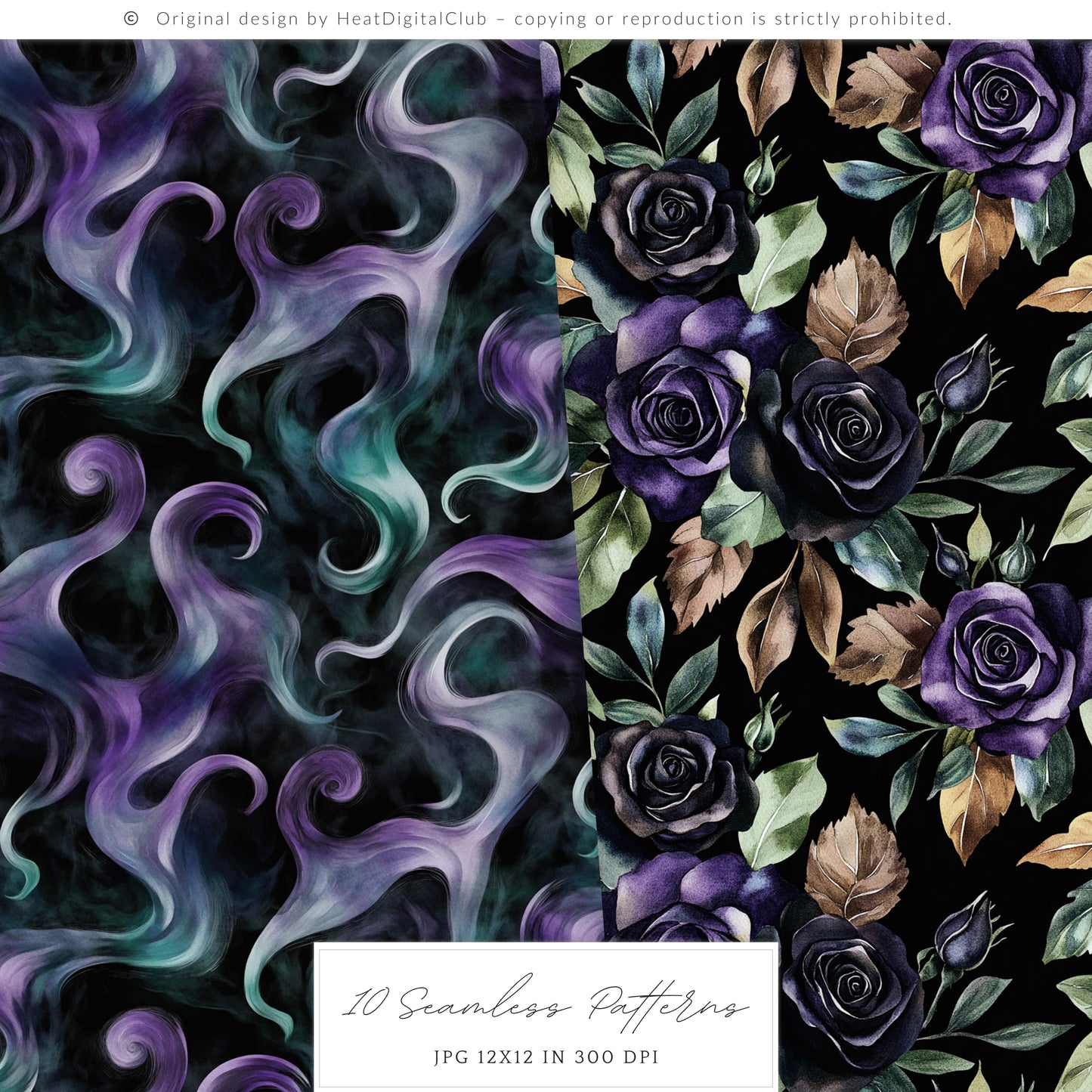 Twilight Chamber - Seamless Patterns, Gothic, Velvet Halloween | 10 JPEG