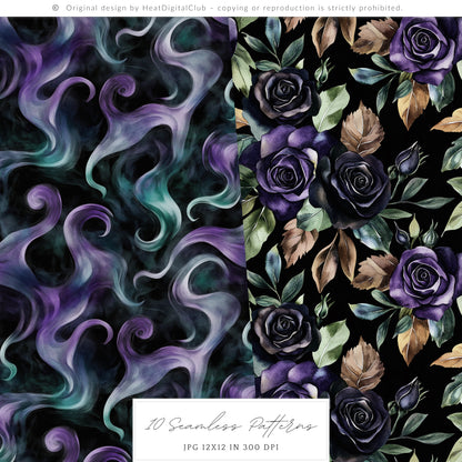 Twilight Chamber - Seamless Patterns, Gothic, Velvet Halloween | 10 JPEG