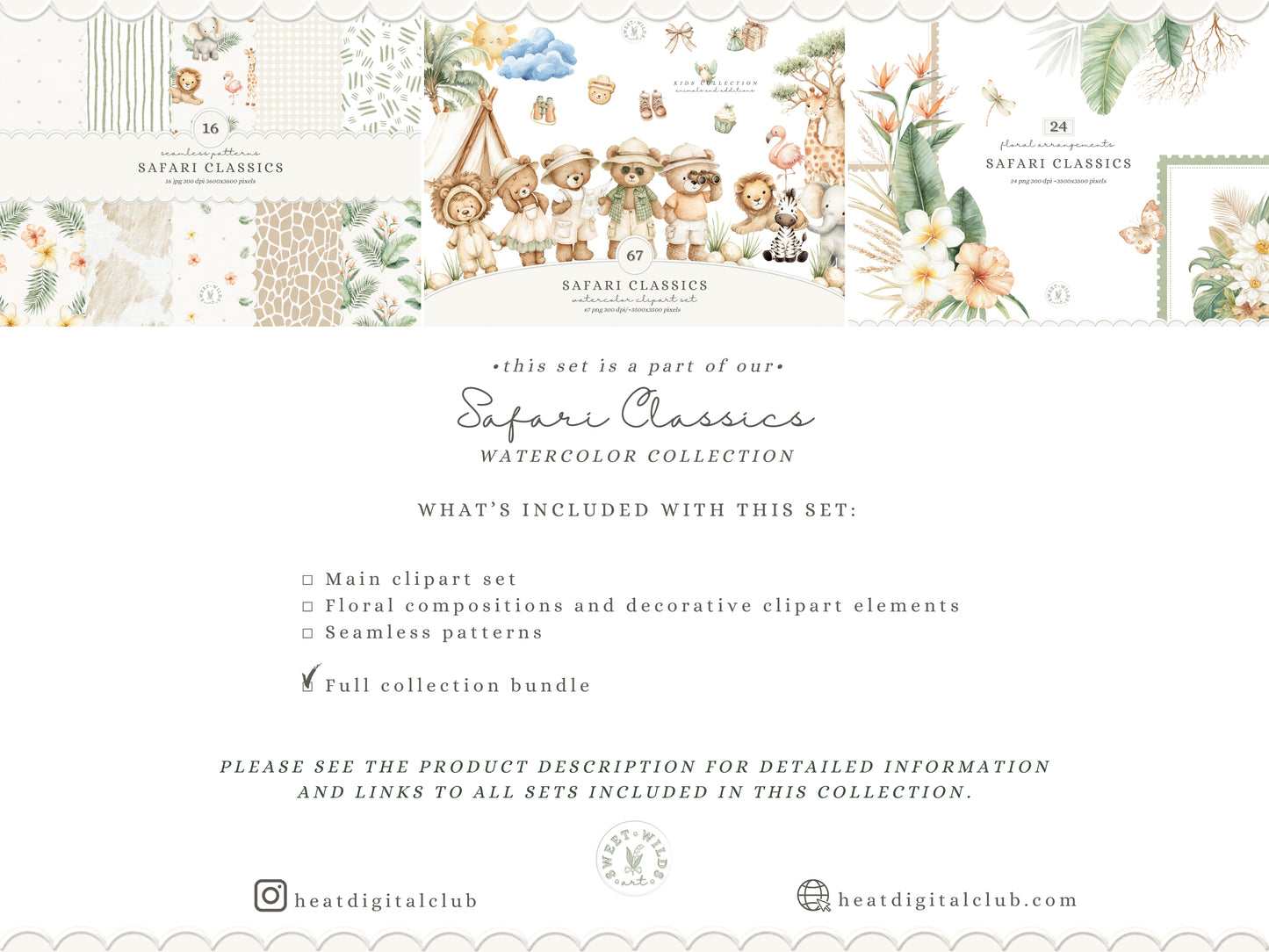 Safari Classics - Clipart Bundle, Teddy Bear, Cute Jungle, Baby Shower Nursery | 107 PNG/JPEG